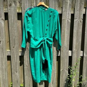 Vintage Mansfield London Green And Black Long Sleeve Dress US 14 UK 16